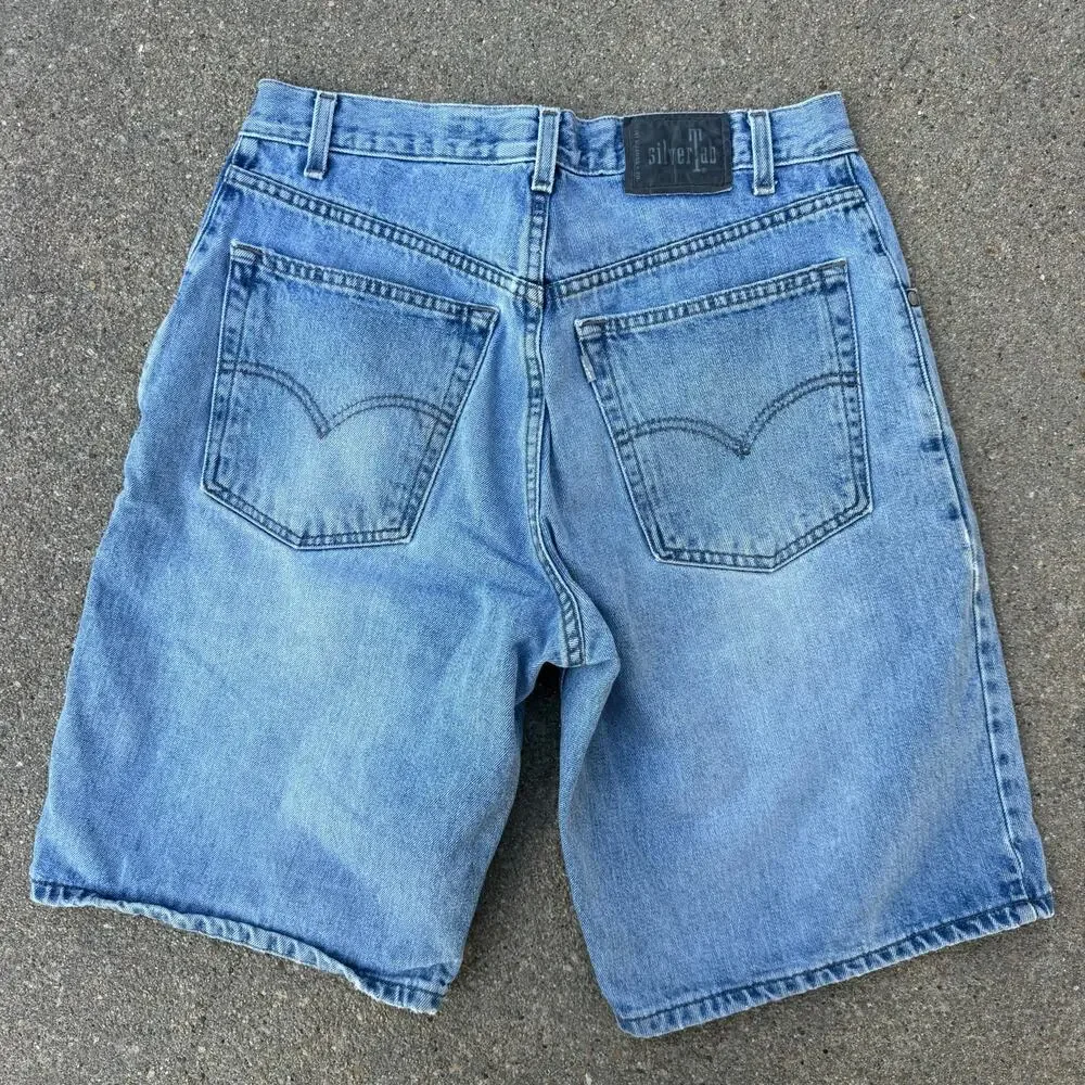 Vintage Y2K Levi's Silvertab Loose Faded Blue Denim Jean Shorts Jorts Size 33